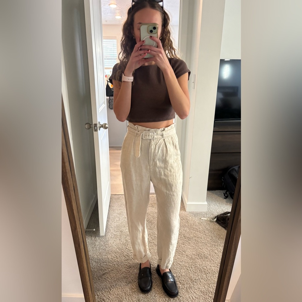 & other stories belted high waisted linen trousers
